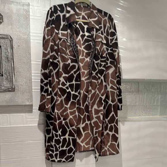 MARC CAIN Collection Silk Giraffe Animal Print Dress Caftan Resort Swim Cover Up - Picture 3 of 14
